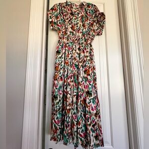 Satin Multicolor Midi Dress Sz M, with Pockets
